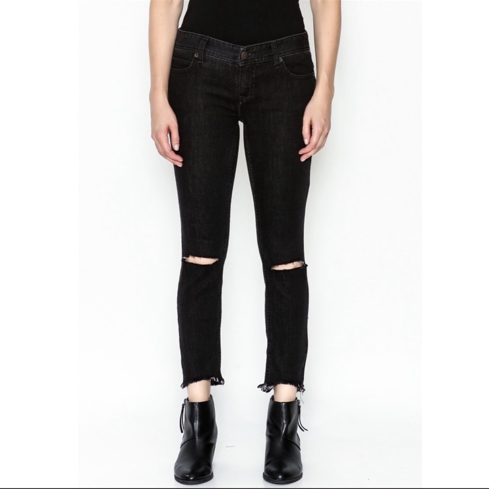 Free People High Rise Busted Black Distressed Skinny Jeans